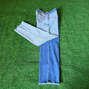 AQ Jeans Two-Tone Colorblock High Rise Raw Hem Straight Leg Jeans Pants Size 11